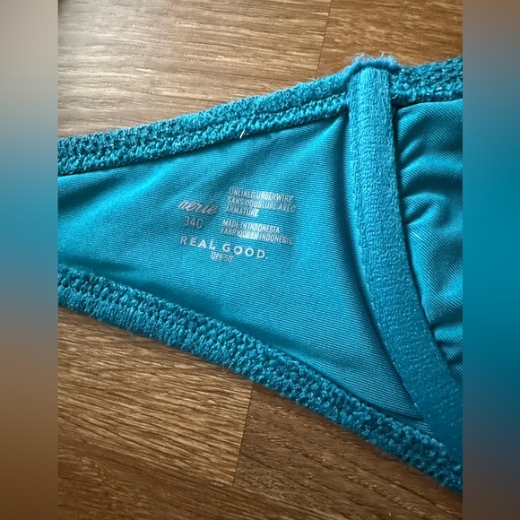 Aerie blue lace bikini underwire bra top, high waisted bottoms size 34C & small - Picture 3 of 5